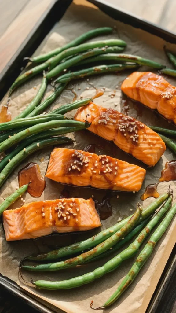 Sheet Pan Maple and Miso Salmon with Green Beans
