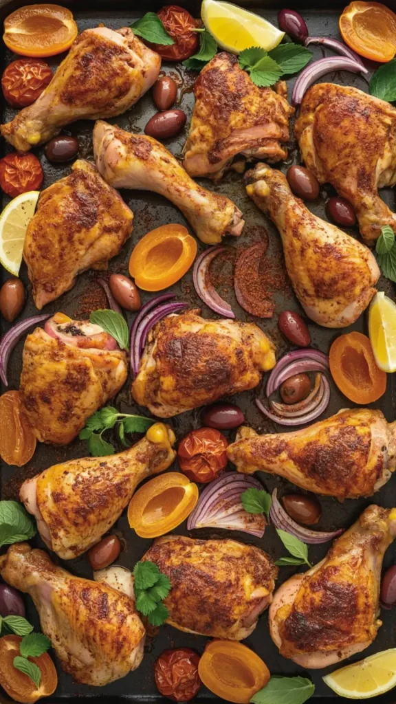 Sheet Pan Harissa Chicken with Olives and Apricots