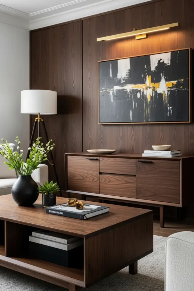 Dark wood accent living room