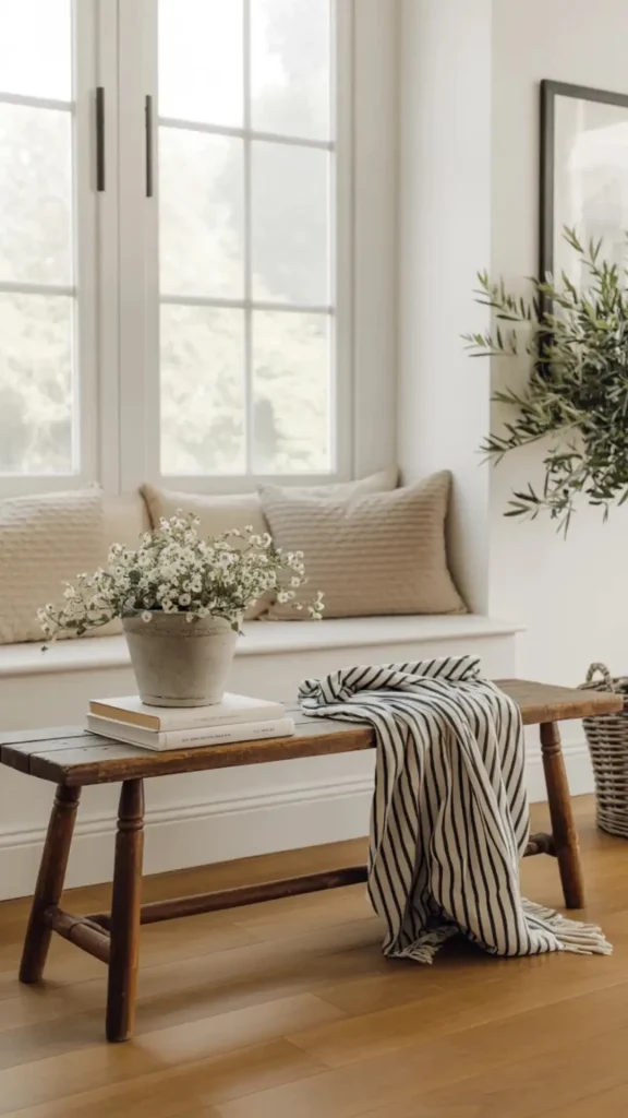Wooden Bench in Entryway