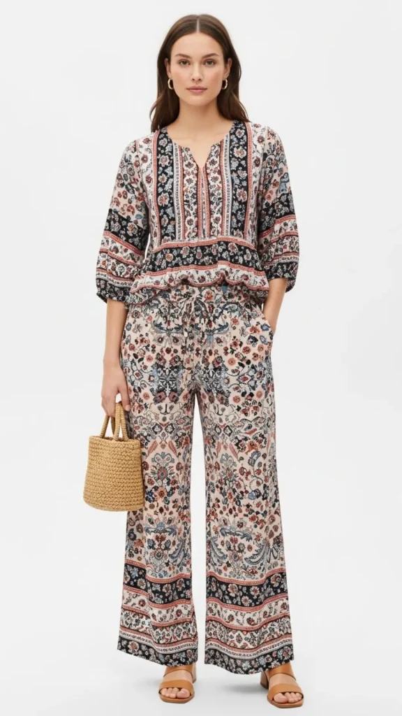 Clashing Patterns Top and Bottom with Neutral Accessories