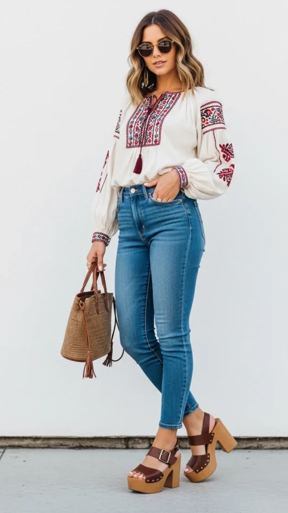 Wooden Platform Shoes with Any Jeans for Renaissance Look