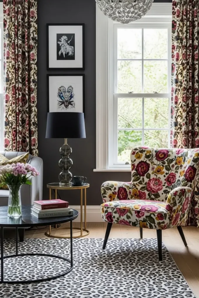 bold patterns in living room