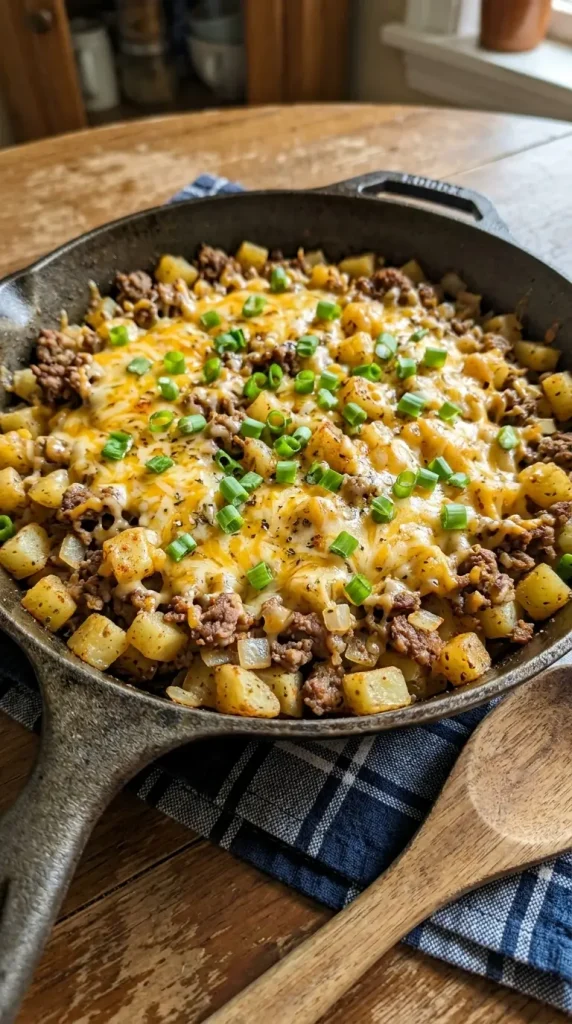 Cheesy Ground Beef and Potatoes Skillet