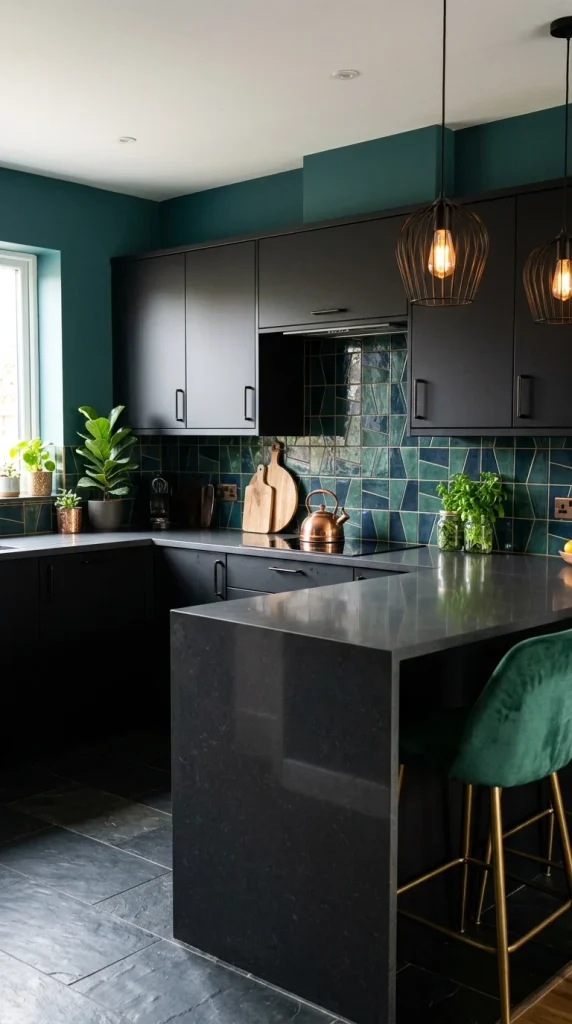 Jewel-Tone Accents with Black Cabinets