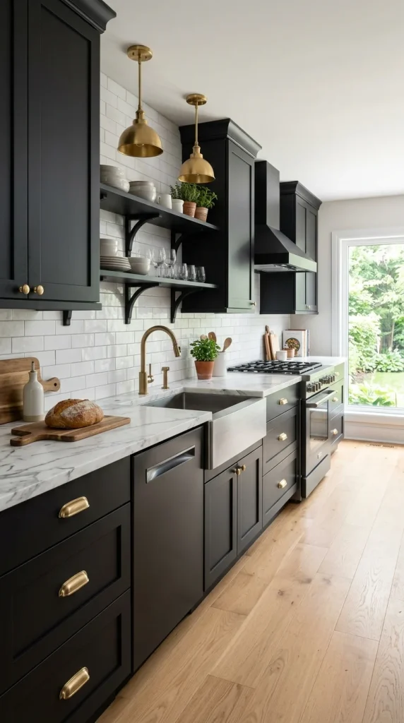 Matte Black Shaker with White Marble & Brass