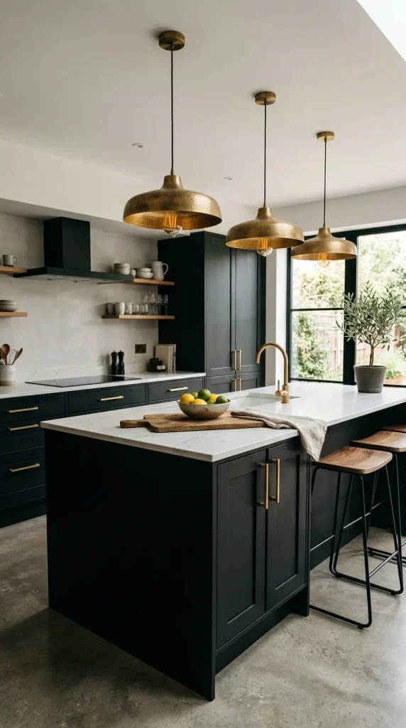 Matte Black with Warm Metallic Hardware & Pendants