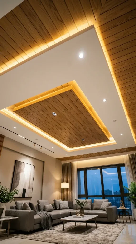 Mixed Material Ceiling (Wood + POP)