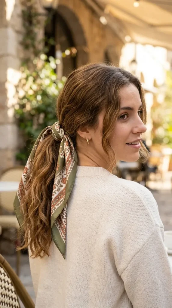 Scarf-Tied Ponytail or Braid