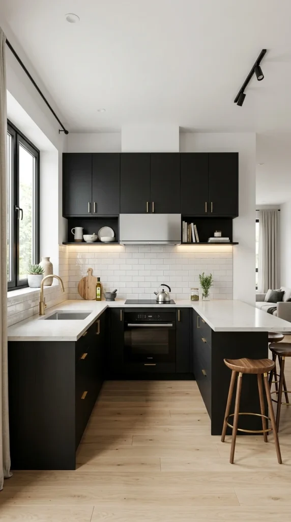 Small Kitchen Black with Smart Lighting