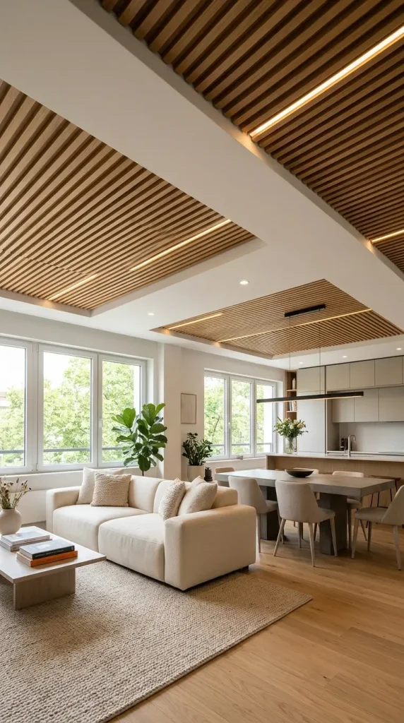 Wooden Slat or Beam Ceiling