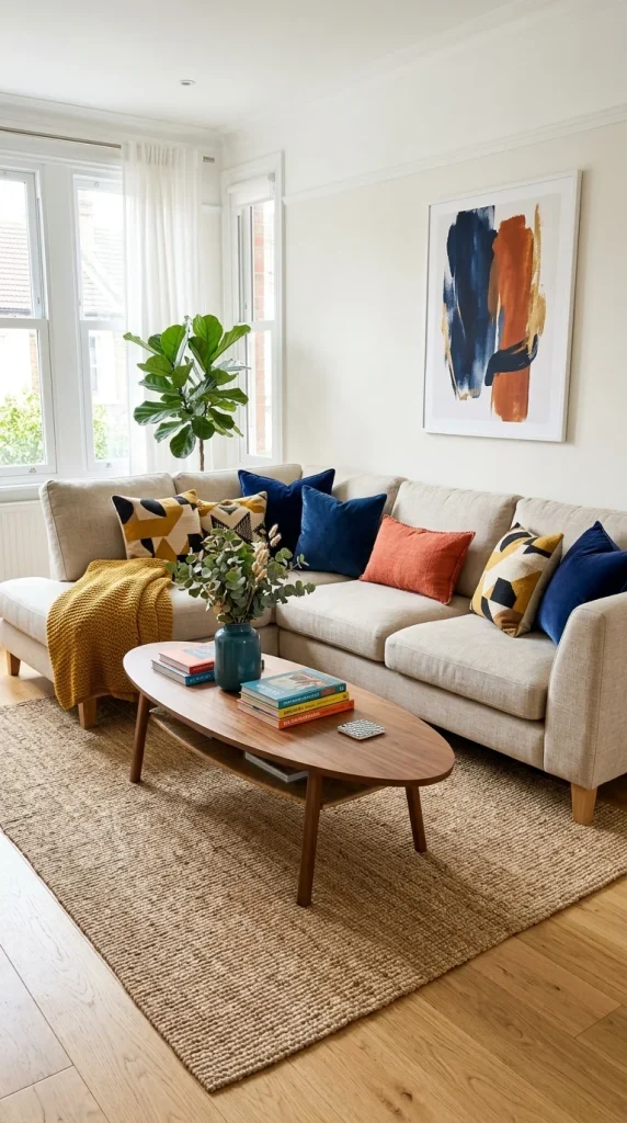 Neutral Sofas with Bold Accents