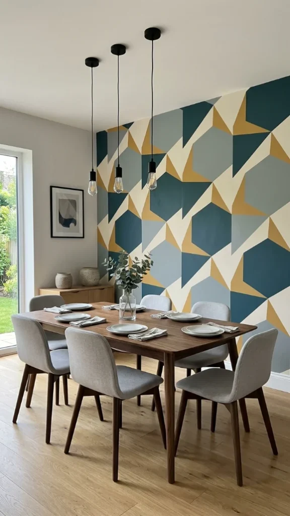 Geometric Patterned Accent Wall (Paint or Wallpaper)