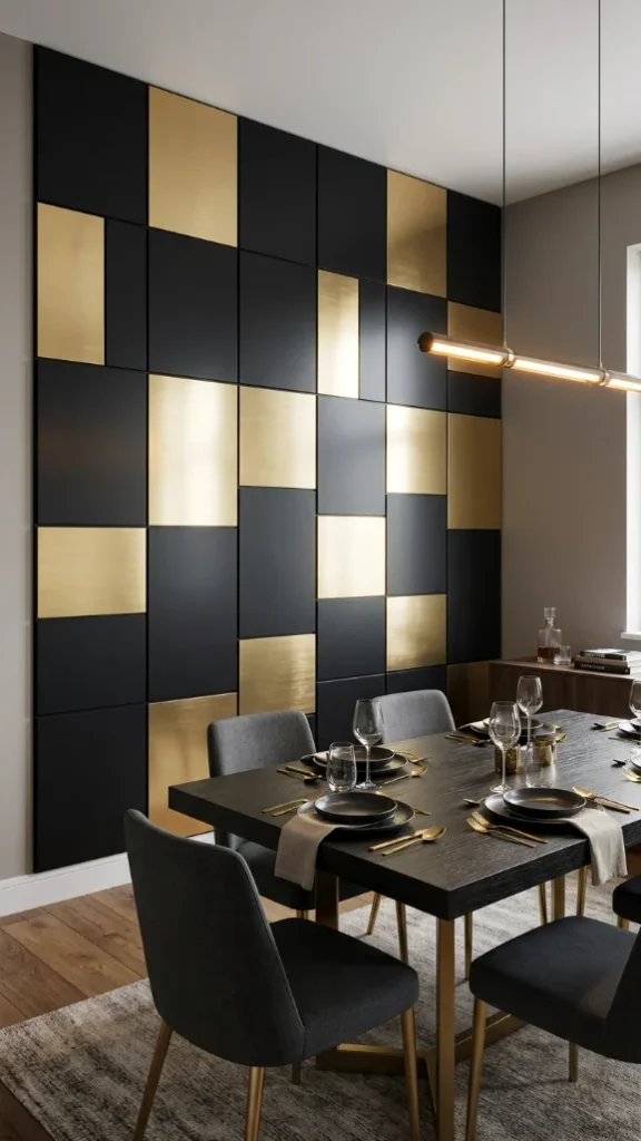 Black and Gold Metallic Panel Accent Wall