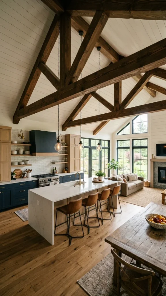 High Ceilings with Exposed Beams